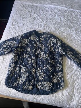 Mango Navy Quilted Jacket with Cream Floral Trim